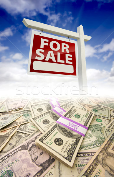 Stock photo: Stacks of Money and For Sale Real Estate Sign