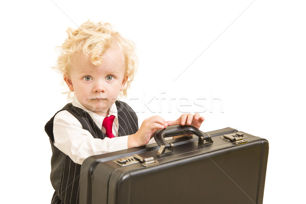 Boy in Vest Suit and Tie with Briefcase On White Stock photo © feverpitch