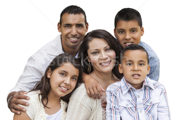 Stock photo: Happy Attractive Hispanic Family Portrait on White