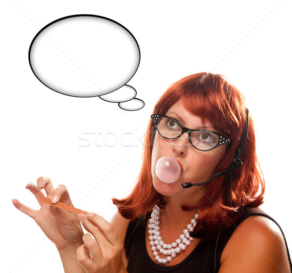 Red Haired Retro Receptionist with Blank Thought Bubble Stock photo © feverpitch