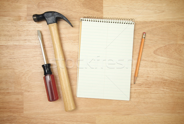 бумаги карандашом молота отвертка древесины бизнеса Сток-фото © feverpitch