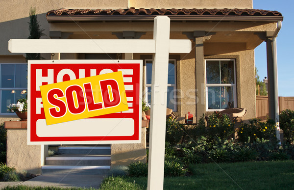 Sold Home For Sale Sign in Front of New House  Stock photo © feverpitch