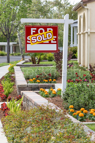 Sold Home For Sale Real Estate Sign in Front of New House Stock photo © feverpitch