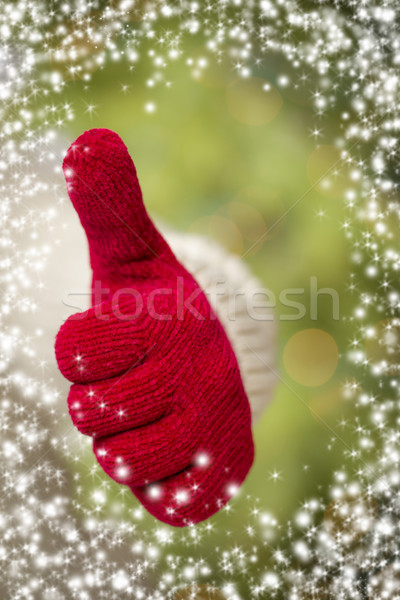 Woman Wearing Red Mittens Holding Out Thumbs Up Hand Sign Stock photo © feverpitch