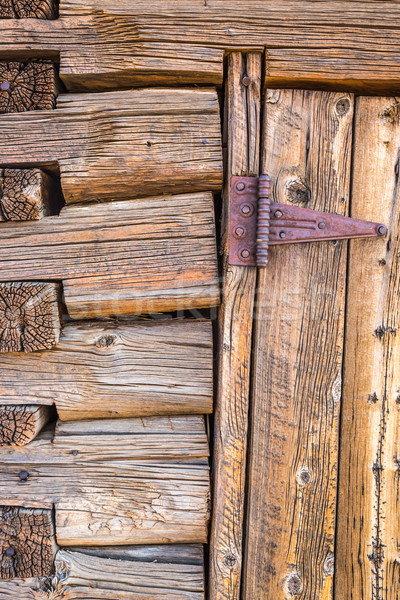 Abstract of Vintage Antique Log Cabin Wall and Door with Hinge. Stock photo © feverpitch