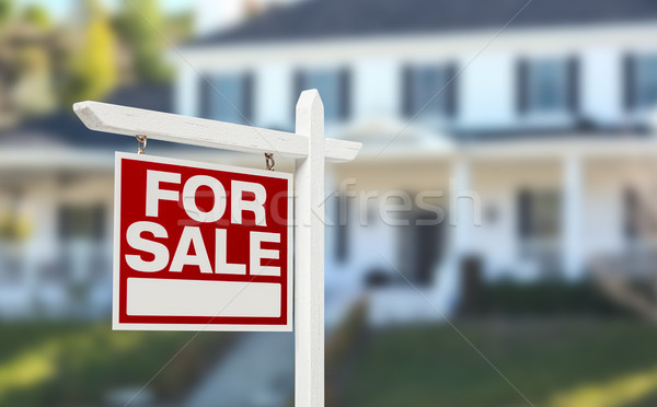 Home For Sale Real Estate Sign in Front of Beautiful New House. Stock photo © feverpitch