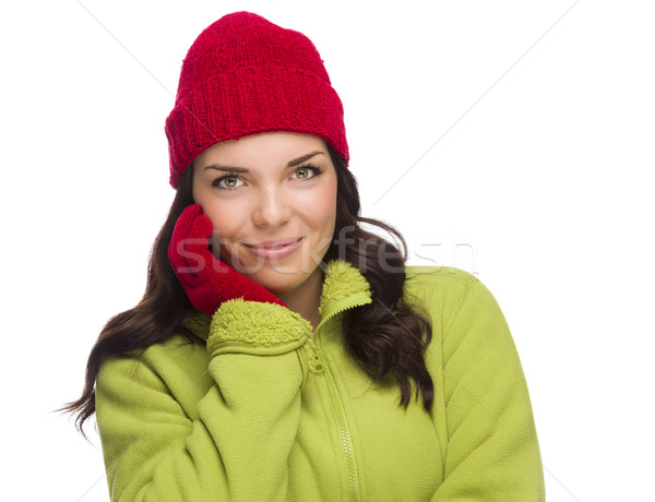 [[stock_photo]]: Métis · femme · hiver · chapeau · gants