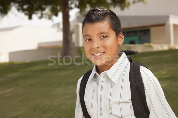 快樂 年輕 西班牙裔美國人 男孩 準備 學校 商業照片 © feverpitch