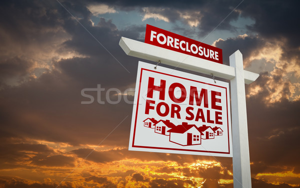 White and Red Foreclosure Home For Sale Real Estate Sign Over Su Stock photo © feverpitch