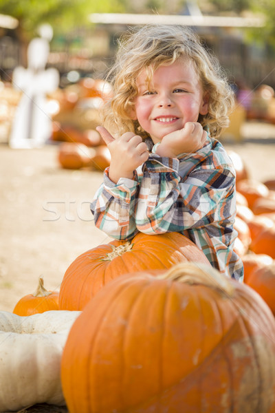 Cute Little Boy Gives Thumbs Up at Pumpkin Patch Stock photo © feverpitch