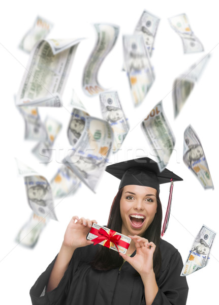 Female Graduate Holding $100 Bills with Many Falling Around Her Stock photo © feverpitch