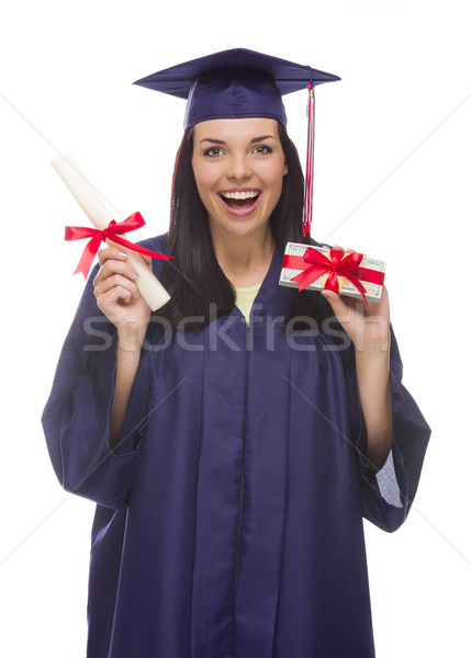 Foto stock: Femenino · posgrado · diploma · regalo · feliz