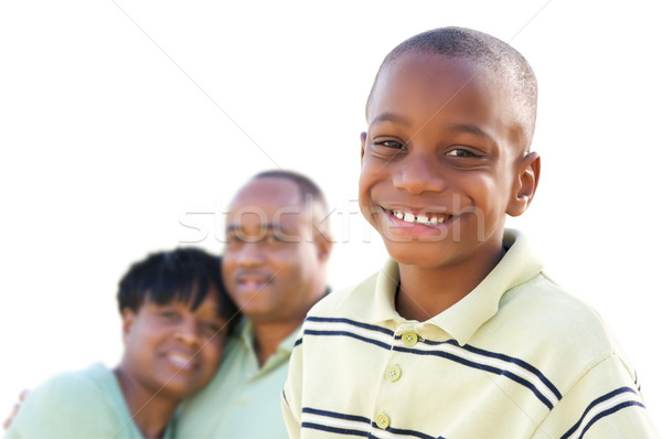 ハンサム アフリカ系アメリカ人 少年 両親 孤立した 白 ストックフォト © feverpitch