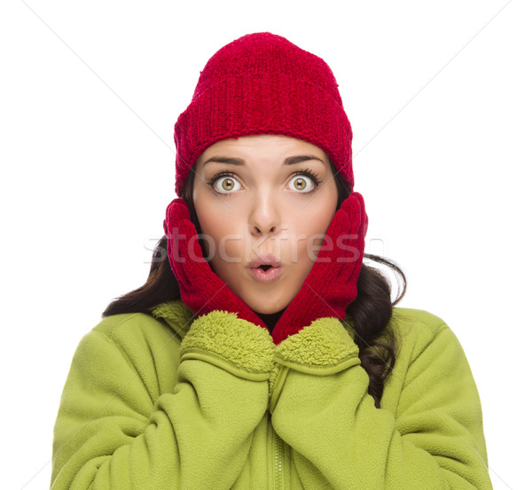 Stunned Mixed Race Woman Wearing Winter Hat and Gloves Stock photo © feverpitch