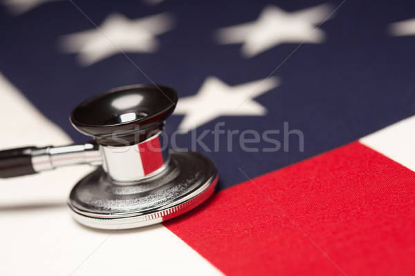 Сток-фото: стетоскоп · американский · флаг · избирательный · подход · врач · здоровья · медицина