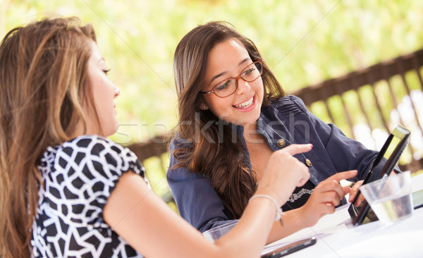 Expressive Young Adult Girlfriends Using Their Computer Electron Stock photo © feverpitch