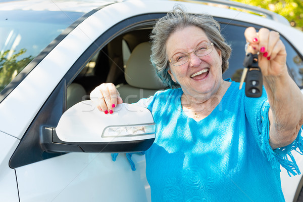 Happy Senior Woman With New Car and Keys Stock photo © feverpitch