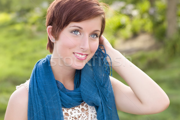 Pretty Blue Eyed Young Red Haired Adult Female Outdoor Portrait Stock photo © feverpitch