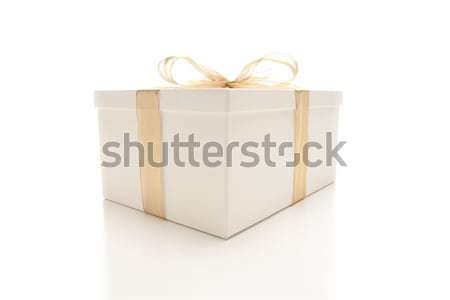 Blanche coffret cadeau or ruban isolé arc [[stock_photo]] © feverpitch