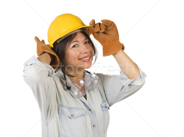 Attractive Hispanic Woman with Hard Hat, Goggles and Work Gloves Stock photo © feverpitch