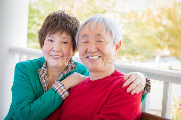 Foto stock: Feliz · senior · adulto · chinês · casal · retrato