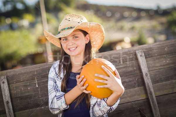 Preteen Girl Portrait at the Pumpkin Patch Stock photo © feverpitch