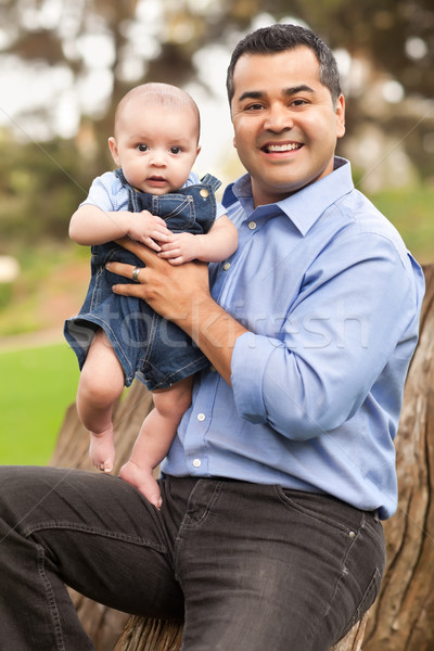 Stock photo: Handsome Hispanic Father and Son Posing for A Portrait