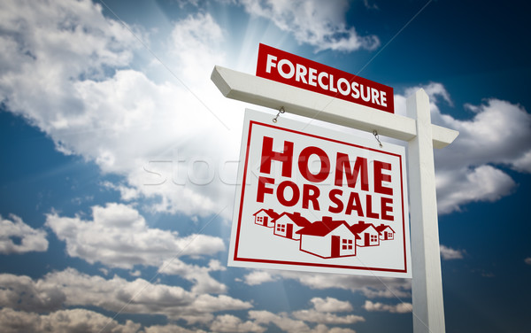 White and Red Foreclosure Home For Sale Real Estate Sign Over Cl Stock photo © feverpitch