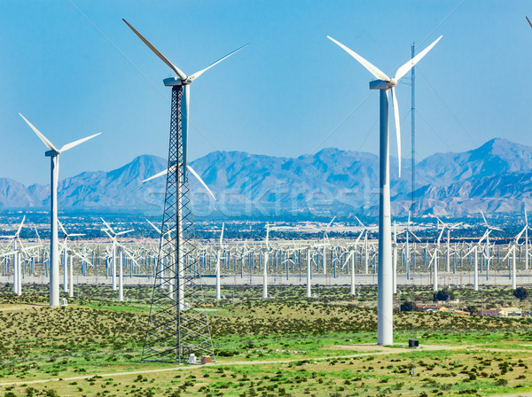 Dramatisch windturbine boerderij woestijn Californië wolken Stockfoto © feverpitch