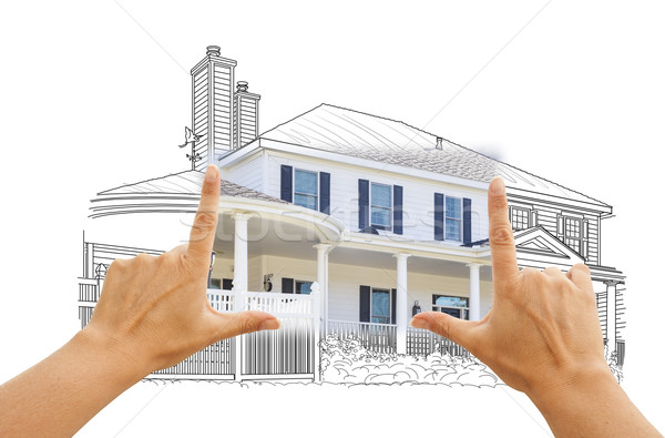 Hands Framing House Drawing and Photo on White Stock photo © feverpitch