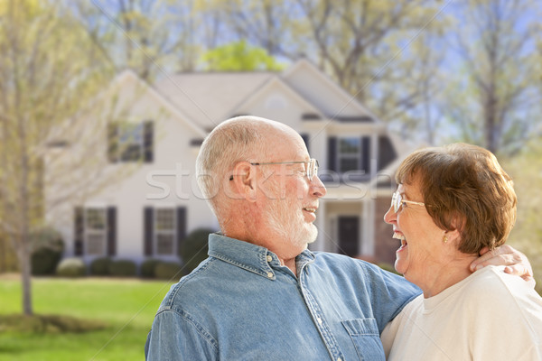 Boldog idős pár előkert ház nő haj Stock fotó © feverpitch