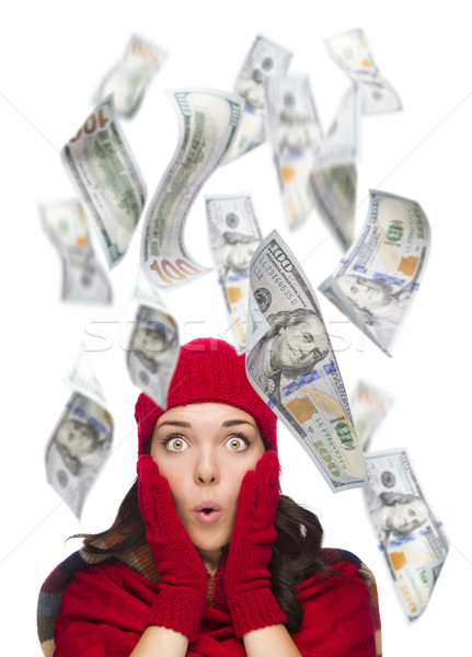 Young Excited Woman with $100 Bills Falling Around Her Stock photo © feverpitch