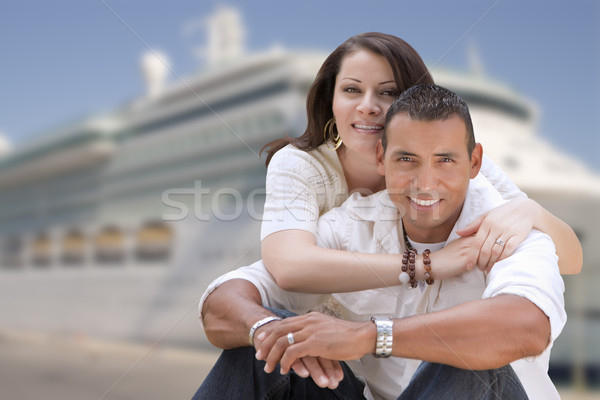 Young Happy Hispanic Couple In Front of Cruise Ship Stock photo © feverpitch