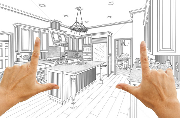 Handen gewoonte keuken ontwerp tekening vrouwelijke Stockfoto © feverpitch