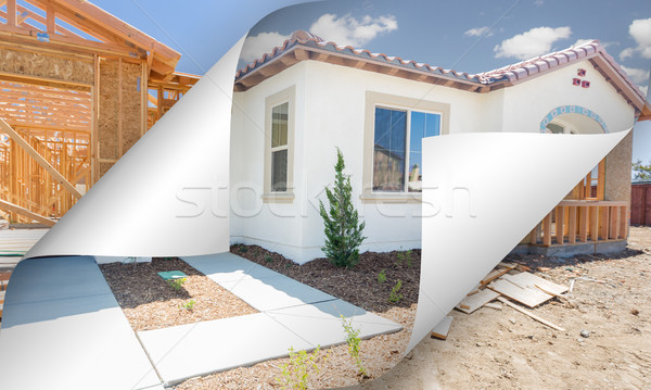 Completed House with Page Corners Flipping to Construction Frami Stock photo © feverpitch