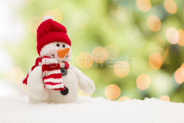 [[stock_photo]]: Cute · bonhomme · de · neige · résumé · vert · or · neige