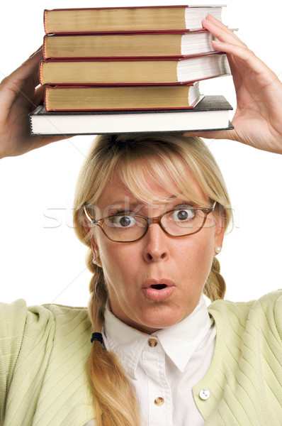 Mujer atractiva libros aislado blanco estudiante educación Foto stock © feverpitch