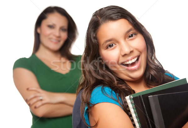 Stolz latino Mutter Tochter bereit Schule Stock foto © feverpitch