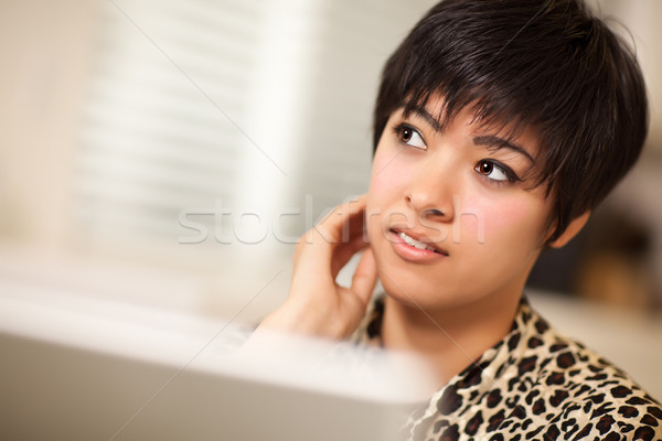 Pretty Smiling Multiethnic Woman Using Laptop Stock photo © feverpitch