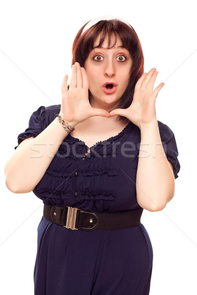 Stock photo: Expressive Young Caucasian Woman with Hands Framing Face