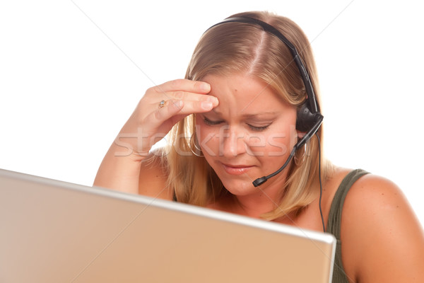 Fatigued Customer Support Woman with Headset Stock photo © feverpitch