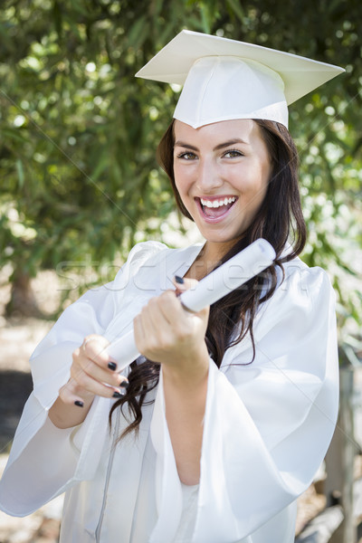 Stok fotoğraf: Kız · kapak · cüppe · diploma · çekici