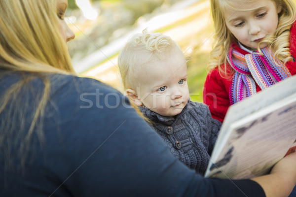 Anya olvas könyv kettő imádnivaló szőke nő Stock fotó © feverpitch