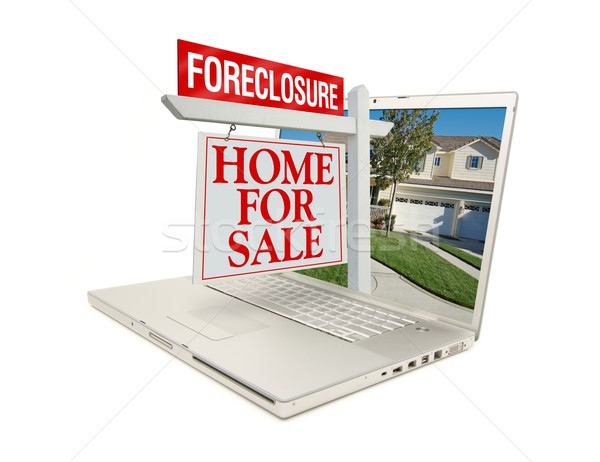 Stock foto: Zwangsvollstreckung · home · Verkauf · Zeichen · Laptop · neues · Zuhause