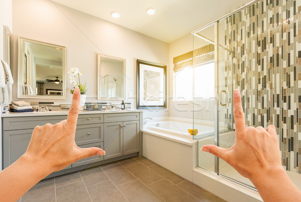 Hands Framing Custom Master Bathroom Interior Stock photo © feverpitch