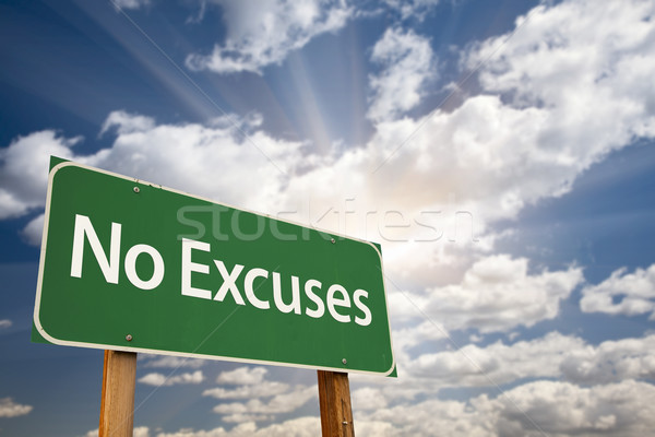 No Excuses Green Road Sign and Clouds Stock photo © feverpitch