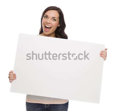 Beautiful Mixed Race Female Holding Blank Sign on White
 Stock photo © feverpitch