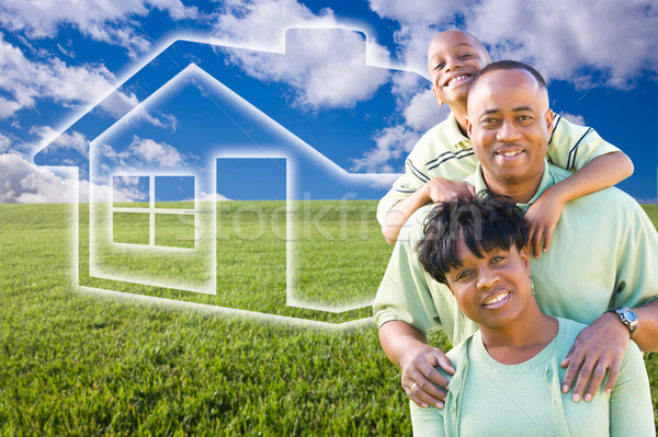 Family Over Grass Field, Clouds, Sky and House Icon Stock photo © feverpitch