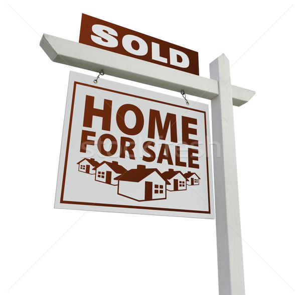 Stock photo: White Sold Home for Sale Real Estate Sign Isolated
