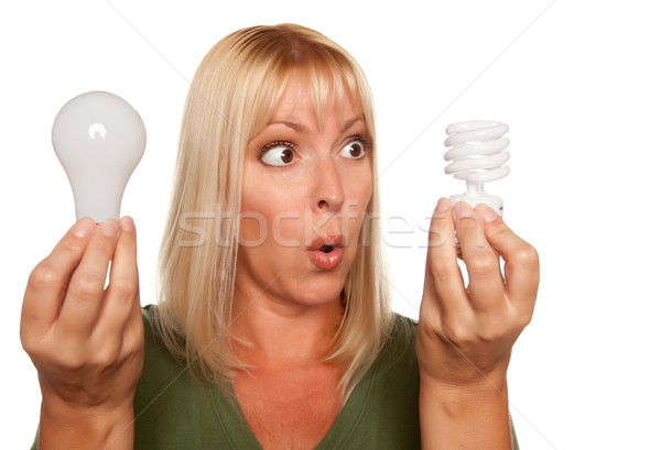 Stockfoto: Grappig · vrouw · energie · besparing · regelmatig